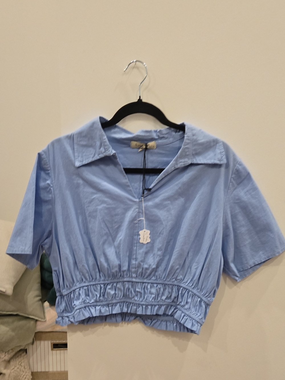 Light Blue Cropped Collared Top